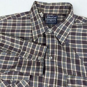Vintage Dee Cee Western Pearl Snap Shirt Blue Plaid 16 - L - 16.5 Made in USA‎